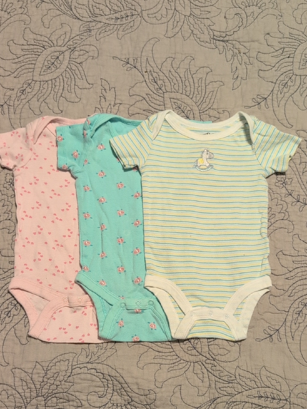wonder nation Pink, Teal, and Yellow Bodysuit Set